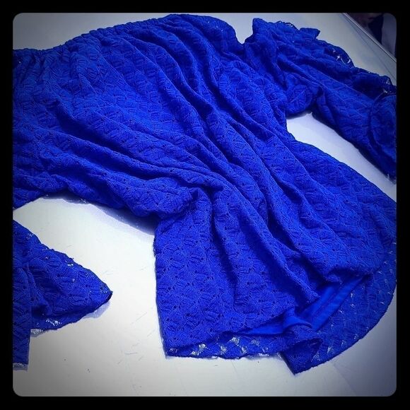 Fever Blue lace blouse bell sleeves - Picture 3 of 8